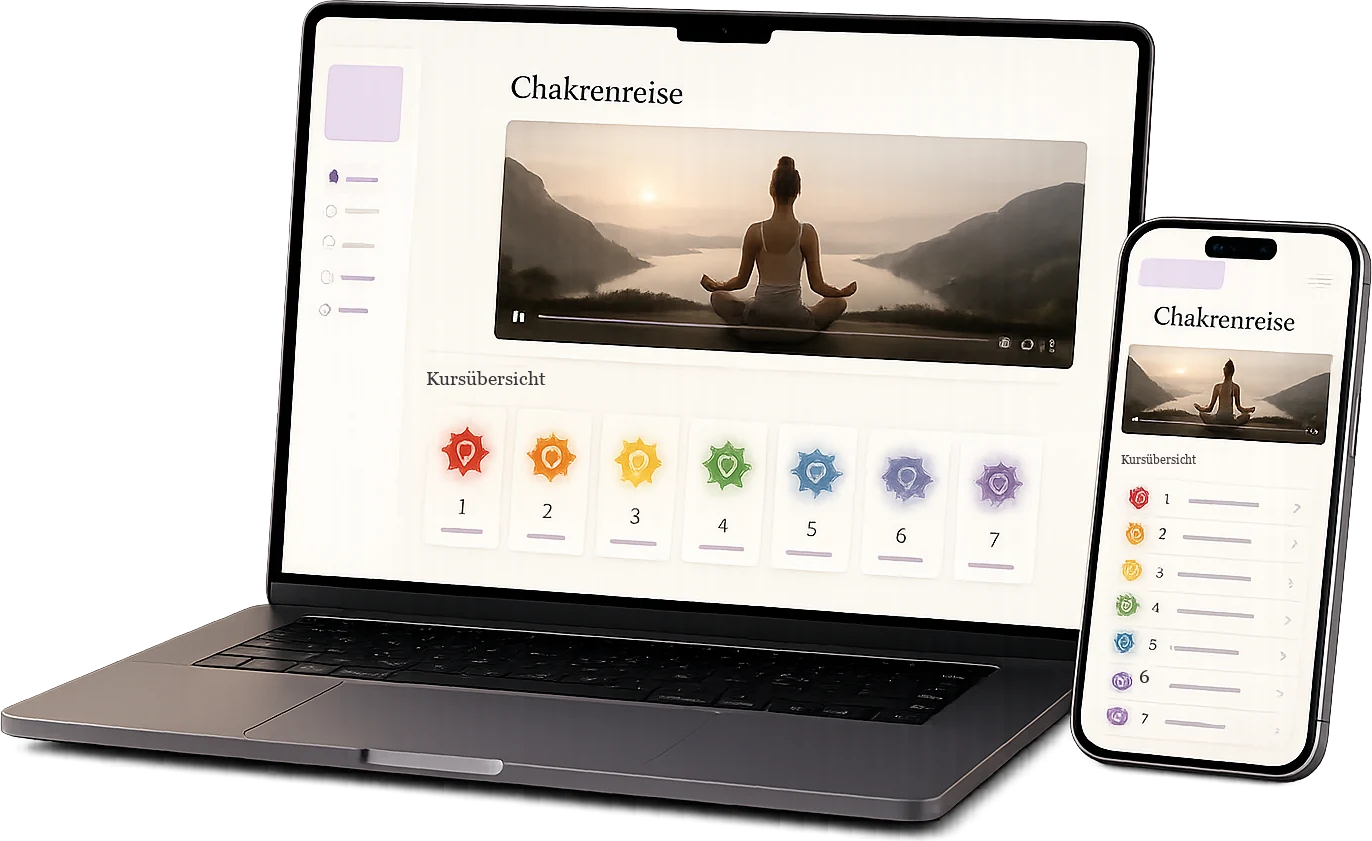 Chakrenreise Kursübersicht auf Laptop und Smartphone